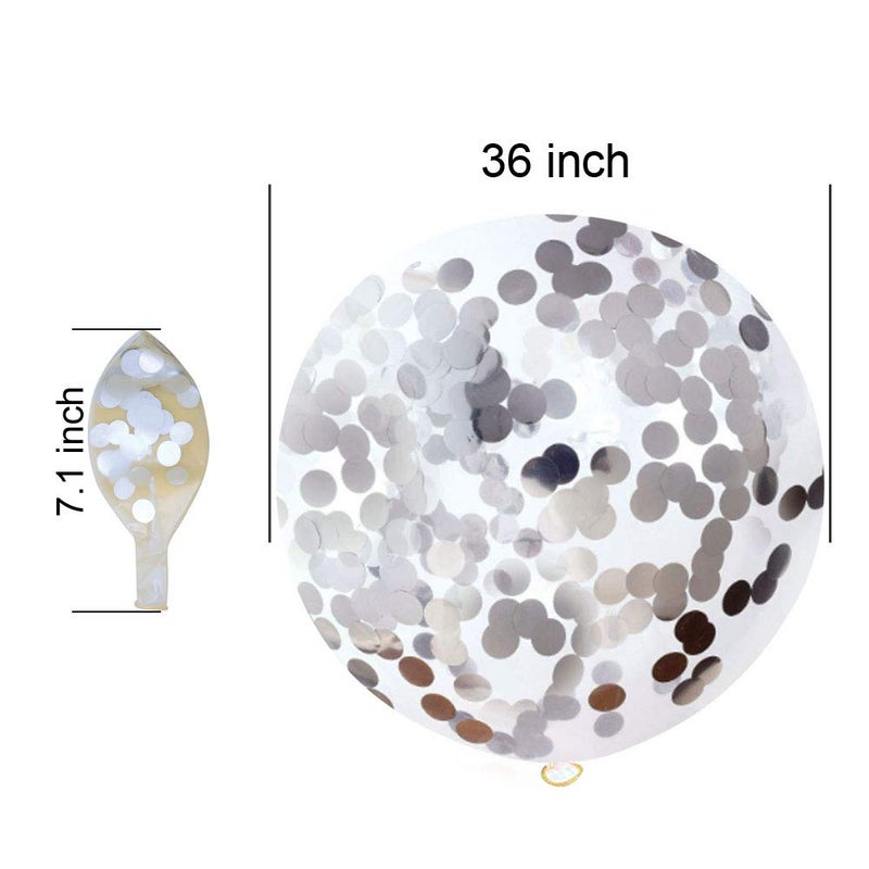 Neo LOONS 36 Inch Giant Confetti Balloons, Silver Latex Confetti Round Balloons for Birthdays Weddings Receptions Festival Party Decoration, Pack of 5 - Image 3